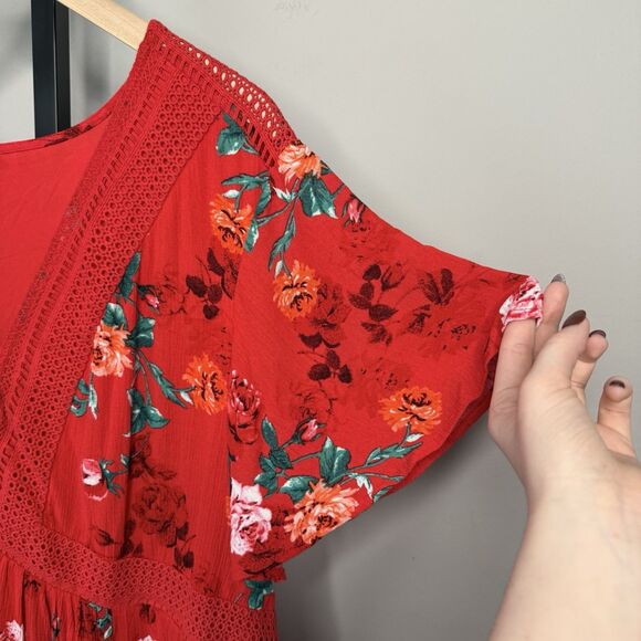 TORRID Red Floral Crochet Skater Dress Boho Front Tassel Tie Size 4X - Picture 5 of 8